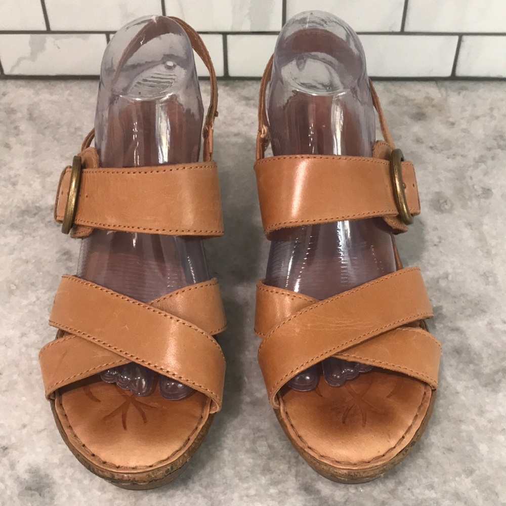 Vintage Born Sandals Womens 11 Tan Leather Strappy Heels Bohemian Y2K Beach Boho